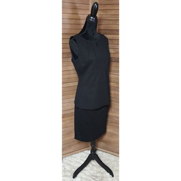 Cabi Black Size 10 Sleeveless Sheath Solid Classic Peplum Wiggle Skirt & Top Set - Picture 3 of 7
